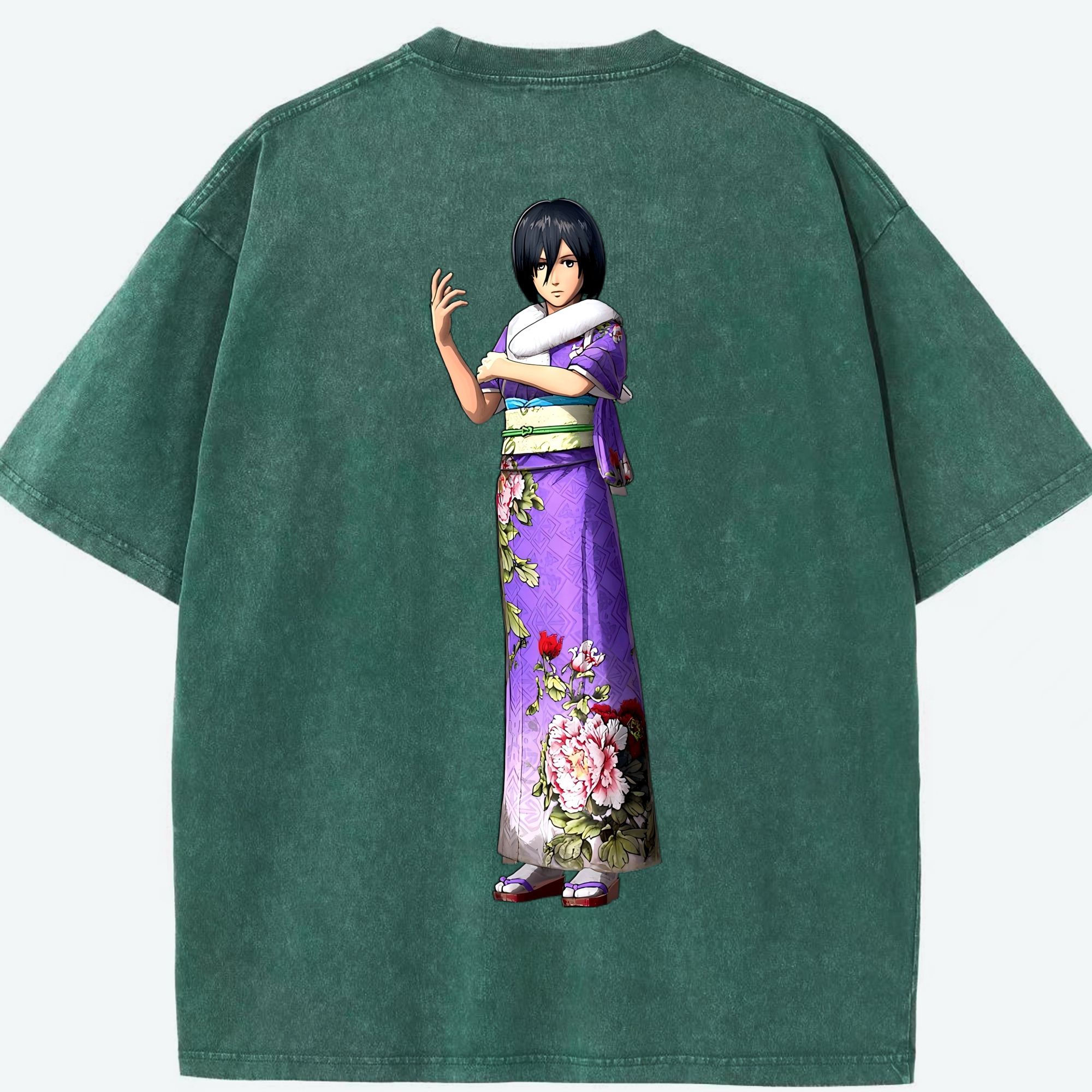 （画像用） 進撃の巨人 ミカサ·アッカーマン Attack on Titan Mikasa Ackerman 綿100% ヴィンテージ風 半袖Tシャツ（背面プリント）